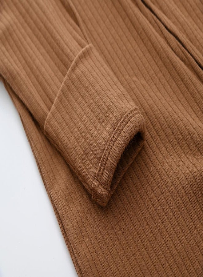 بيجامات أطفال للجنسين، بيجامات نوم للأطفال بسحاب ثنائي الاتجاه مع أساور على شكل قفازات - بيجامات قطنية بأكمام طويلة وسحاب للأطفال للنوم واللعب (لون قهوة، من 0 إلى 3 أشهر) - Image 4